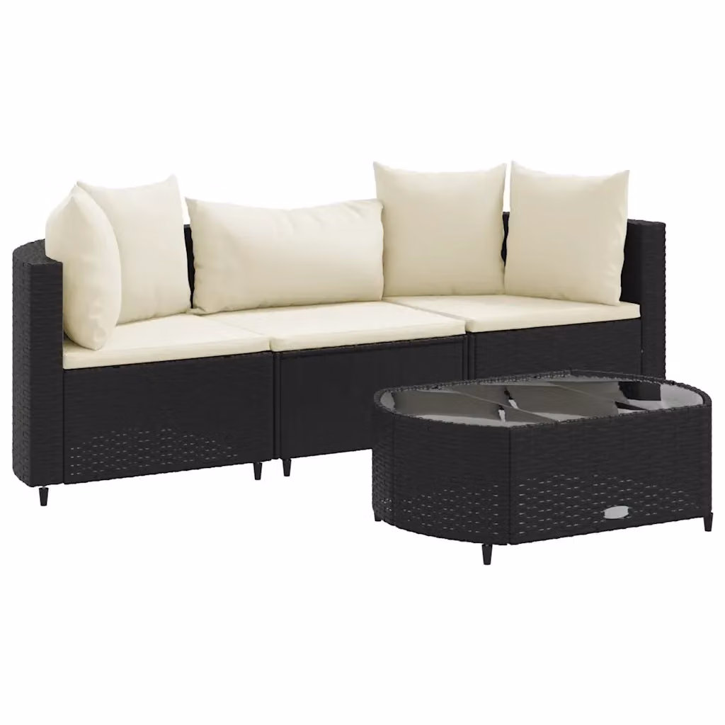 Set da giardino vidaXL composto da 4 pezzi con divano a L, tavolino e cuscini, in rattan e metallo nero con struttura in acciaio verniciato a polvere e tessuto resistente ai raggi UV – 2