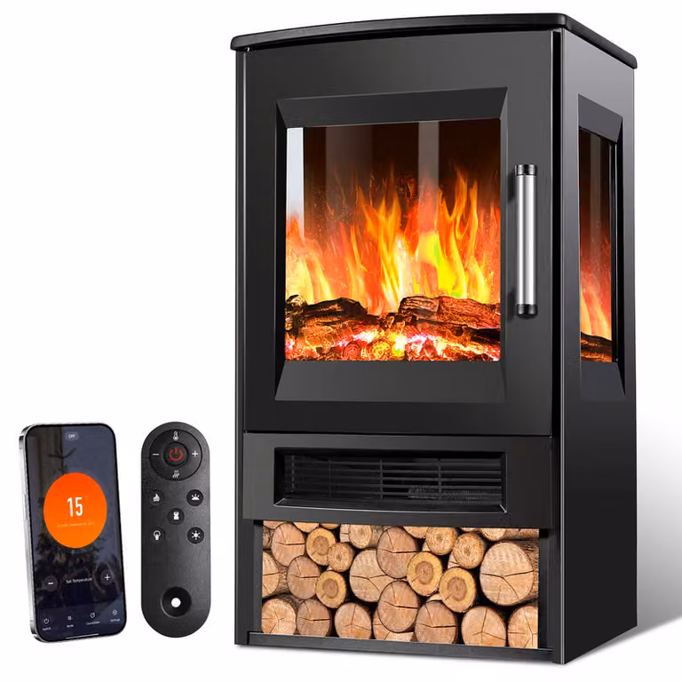 Caminetto elettrico Jopassy 900W/1800W elettrico a piantana con telecomando effetto fiamma LED