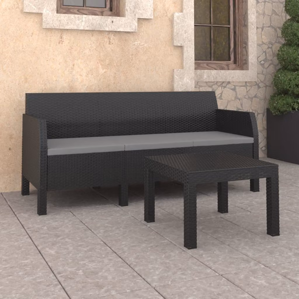 The Living Store Set da giardino 2 pezzi con cuscini PP rattan antracite