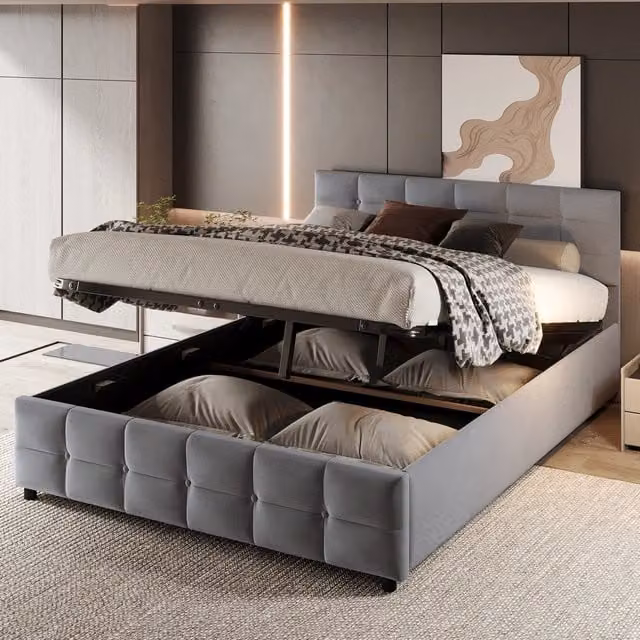 Letto Contenitore REDOM in Velluto Grigio L/P/H: 180 x 200 x 40.6 cm