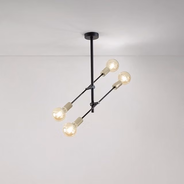 Plafoniera Industrial Vector Perenz Illumina in Metallo Nero con 4 Luci E27 Regolabili