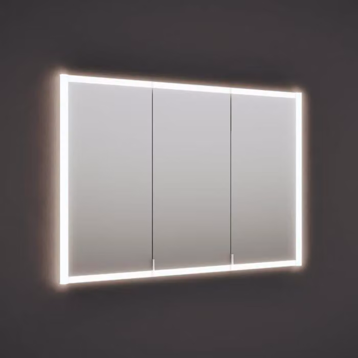 Specchio da parete burgbad RL20, 121 cm, con cornice illuminata in vetro trasparente, da installare a parete