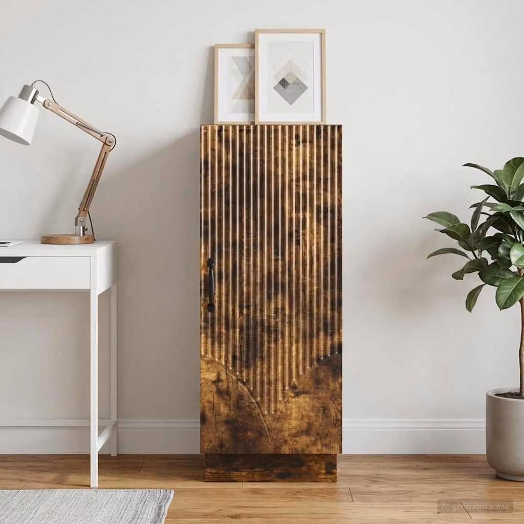 Credenza moderna vidaXL in legno ingegnerizzato Rovere Fumo, L: 33 cm, P: 34,5 cm, H: 87 cm