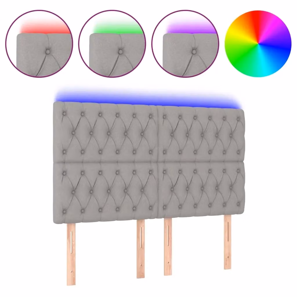 Testiera con LED Design Mania in tessuto grigio chiaro con porta USB, L: 160 cm, P: 7 cm, H: 118/128 cm – 2