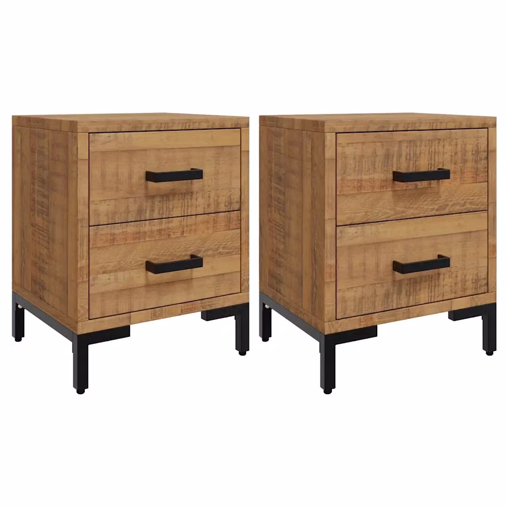 Set di 2 comodini vidaXL in legno di pino massello stile rustico marrone L/P/H: 36 x 30 x 45 cm – 2