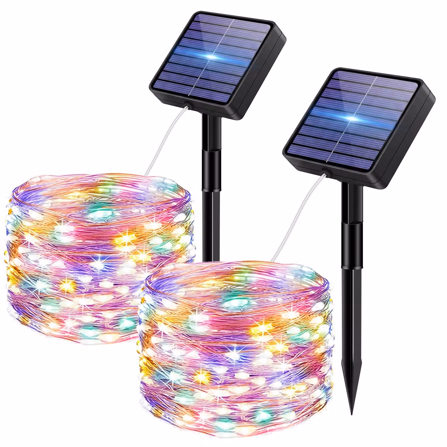 Set di 2 catene luminose solari, con 50 LED, resistenti alle intemperie, impermeabili, in plastica