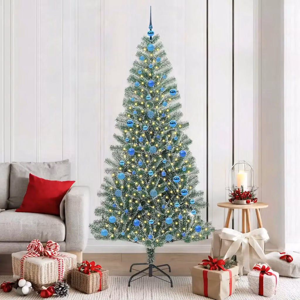 Albero di Natale Artificiale Imbiancato vidaXL con Luci LED Bianco e Verde, Altezza: 210 cm