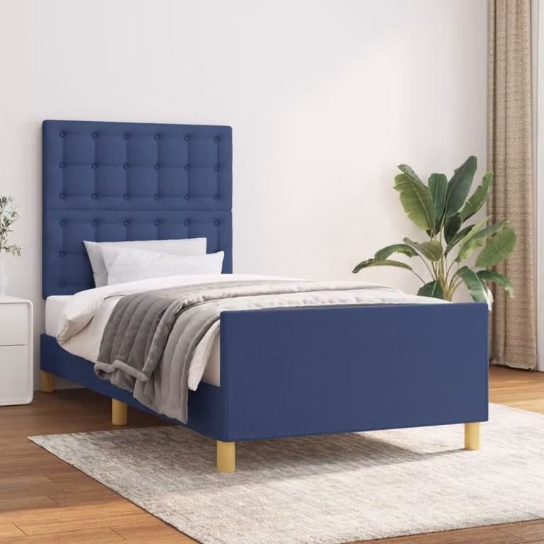 The Living Store Struttura letto con testiera blu 80x200 cm in tessuto