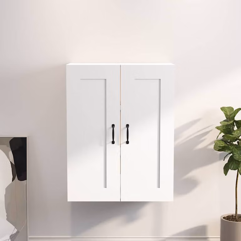 Armadietto Pensile a Parete vidaXL Bianco con Ante a Battente e Ripiani Interni L: 69,5 cm, P: 32,5 cm, H: 90 cm