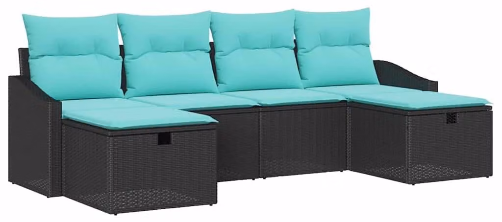 Set Divano da Giardino con cuscino 6 pcs Nero Poly Rattan