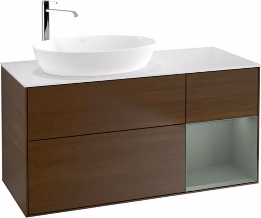 V&B mobile da parete Finion 120cm, Pl wh. m, Reg Oli. m Lac, wal ven