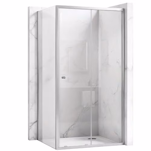 Rea - Cabina Doccia Angolare Primo Swing, Cromo 140X90, D'Angolo Senza Piatto Doccia, Vetro Di Sicurezza Temperato Trasparente 4mm, Scorrevole, 140 X 90 X 190 cm