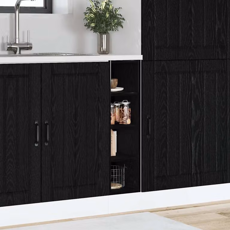 Base per cucina moderna vidaXL in legno MDF color rovere nero con ante a battente e ripiani interni L/P/H: 20 x 44,5 x 81,5 cm