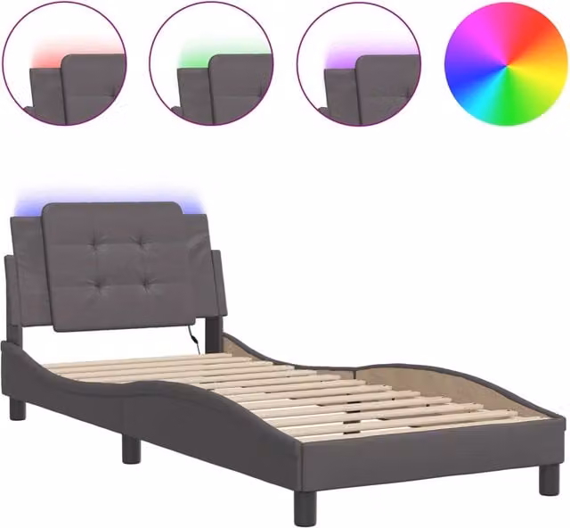 Letto singolo Zadar Grigio con illuminazione LED e porta USB, L/P/H: 100 x 200 cm