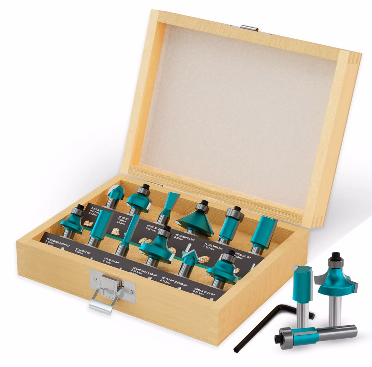 Set professionale di 12 frese con gambo da 8 mm per lavorazione del legno
