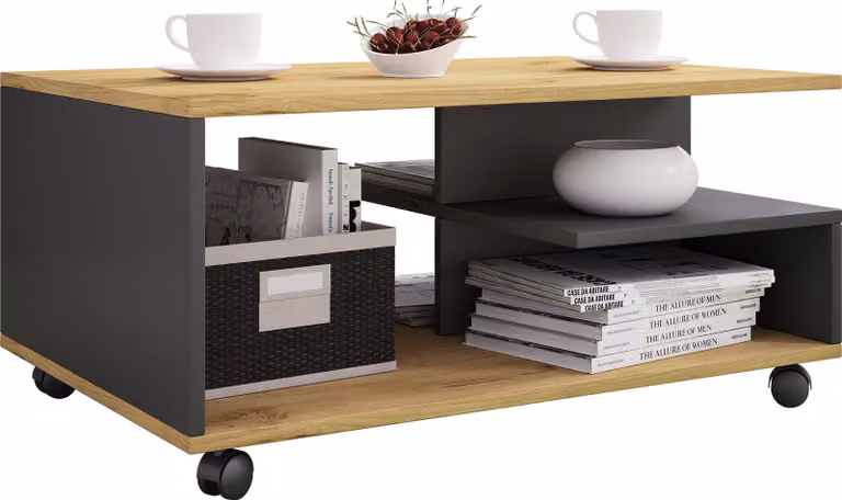 Tavolino in legno semplice | Rulli sofatici | Dimensioni ca. H. 41 x W. 80 x D. 50 cm | tavolino pieghevole - Stango L