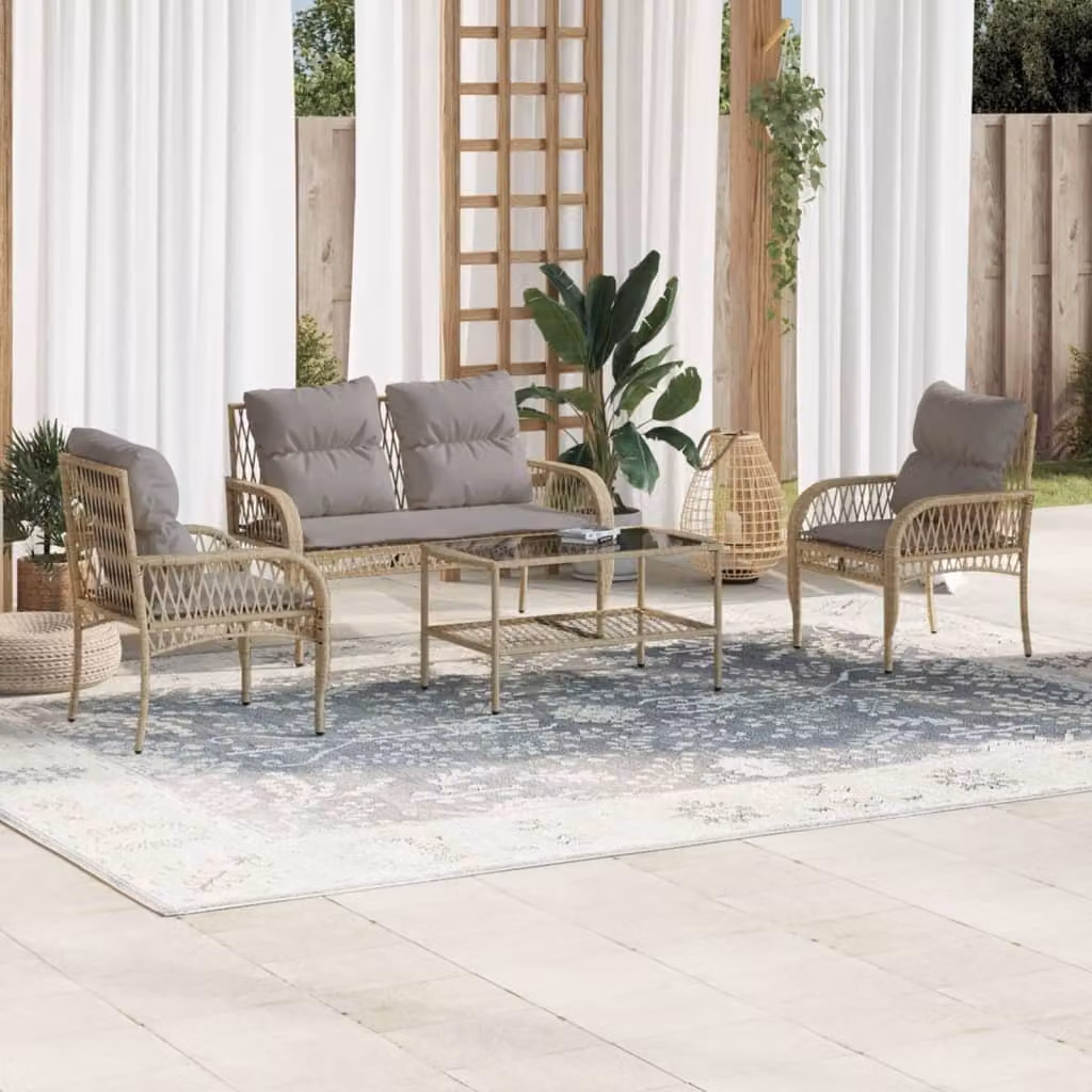 Maison Exclusive - Set di 4 divani da giardino con cuscini in polyrattan beige