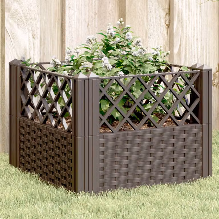 Fioriera da giardino con picchetti vidaXL in plastica marrone L/P/H: 43,5 x 43,5 x 43,5 cm