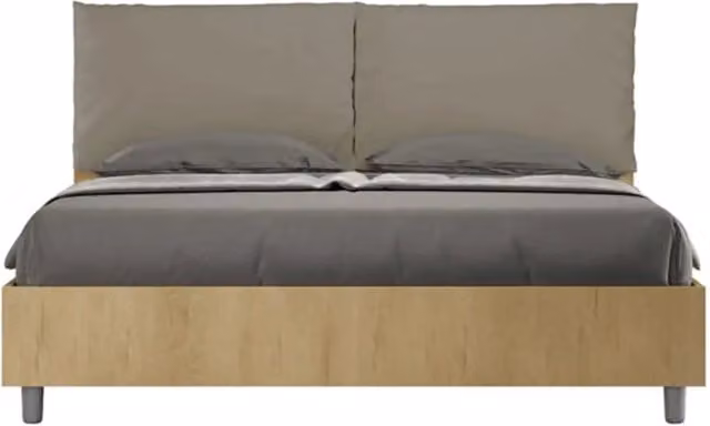 Letto matrimoniale con rete 160x200 Quercia cuscini similpelle cappuccino Egos Antea