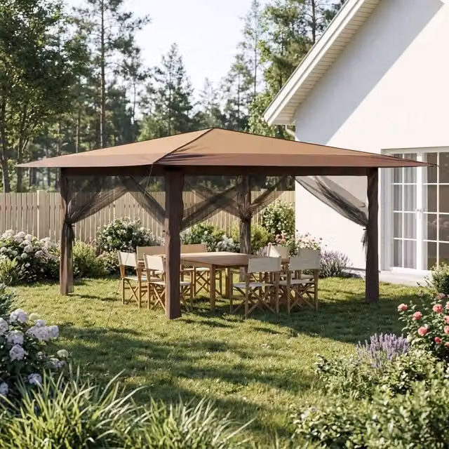 Gazebo con 4 Pareti Laterali 4 x 4 m Beige e Marrone 42036821
