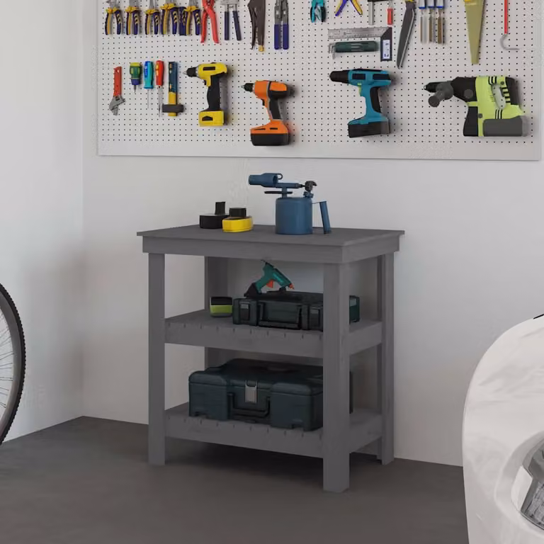 vidaXL Banco da lavoro in legno di pino Grigio L: 78,4 cm, P: 50 cm, H: 80 cm