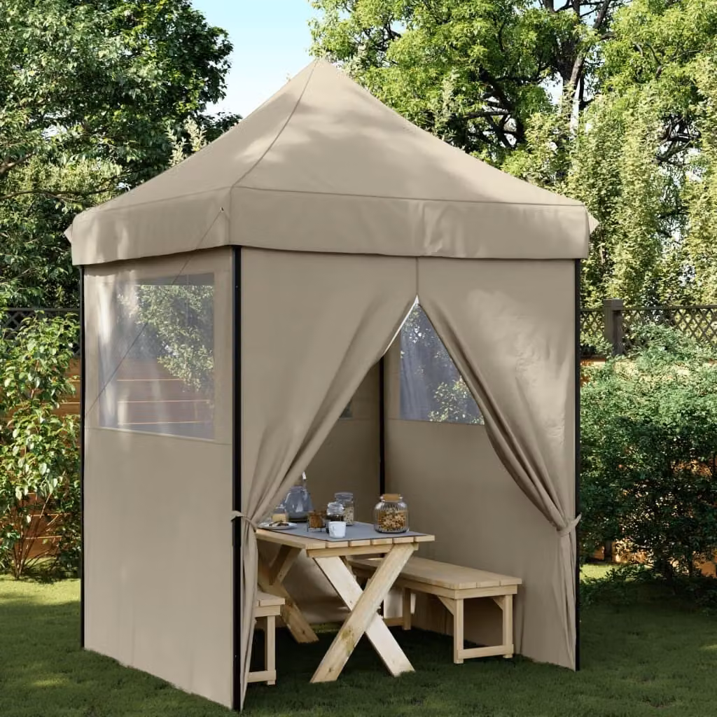 Maison Exclusive - Tenda da festa pieghevole pop-up con 4 pannelli laterali, color taupe