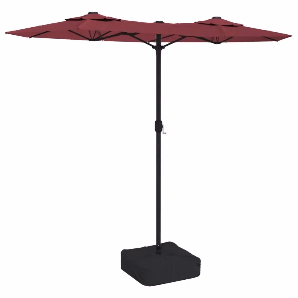 Ombrellone a Doppia Testa Videx con LED Rosso Bordeaux e Grigio in Poliestere e Acciaio L: 316 cm, H: 240 cm, P: 145 cm – 2