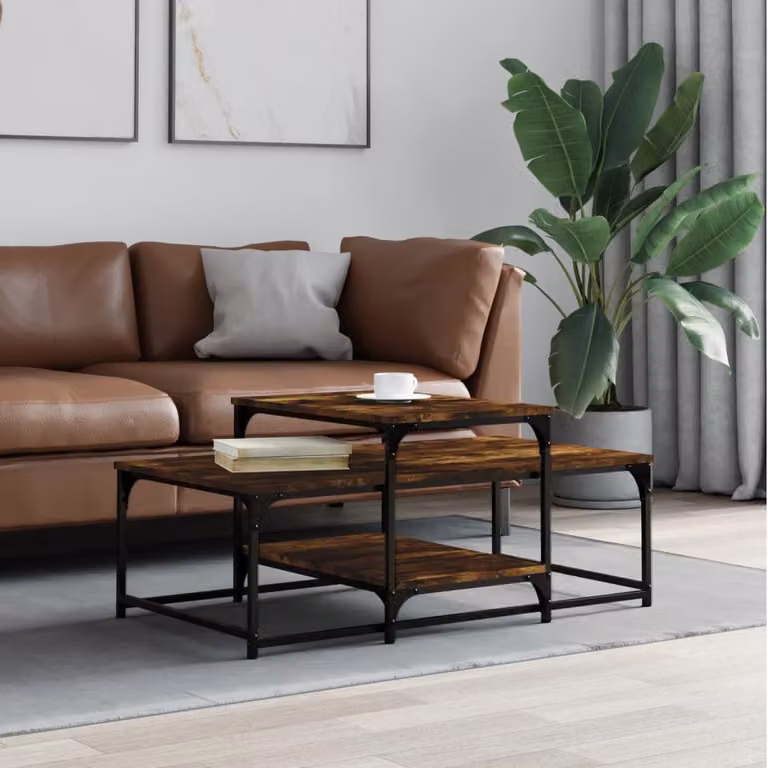 Tavolino da salotto vidaXL in legno e metallo, colore rovere fumo, L 102 x P 60 x H 45 cm