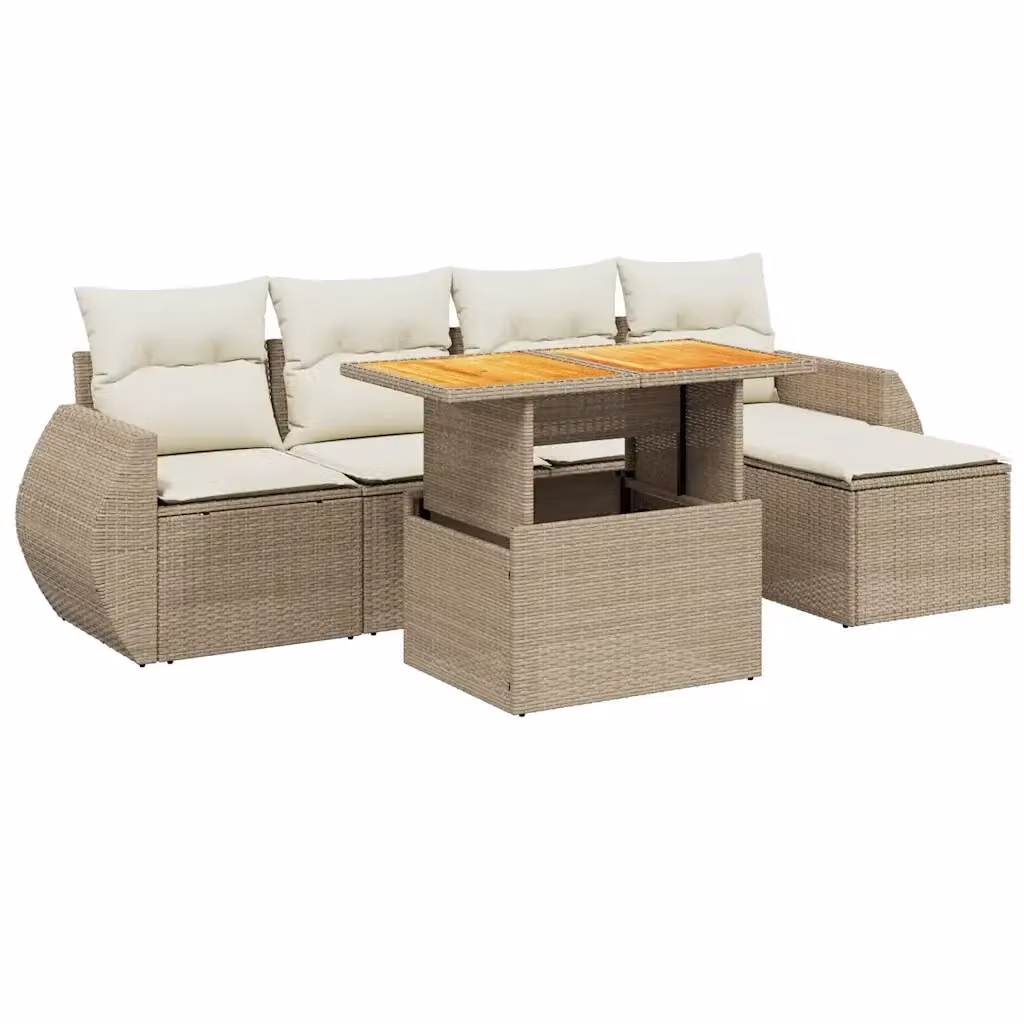 Set Divano da Giardino a L vidaXL in Polyrattan con Cuscini Beige e Tavolino, 6 Pezzi – 2