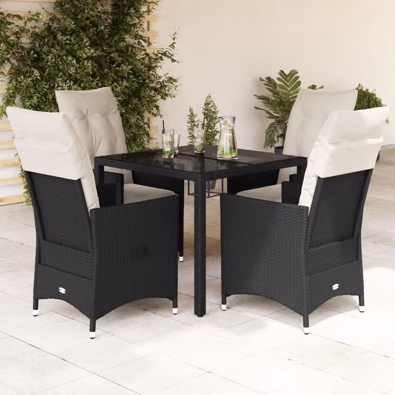 Maison Exclusive - Set da pranzo da giardino 5 pezzi con cuscini in polyrattan nero