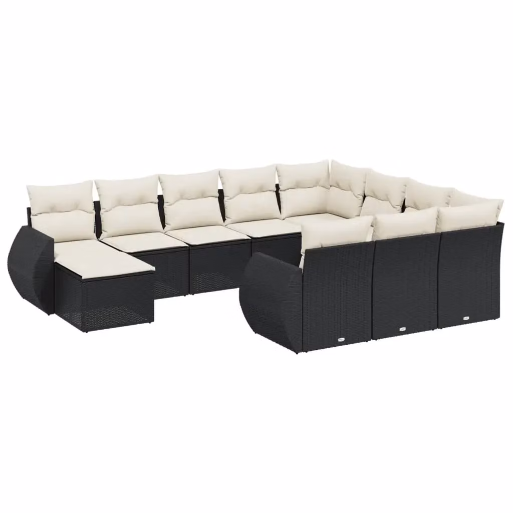 vidaXL Set Divani da Giardino 11 pz in Polyrattan Nero con Cuscini e Tavolino da Esterno – 2