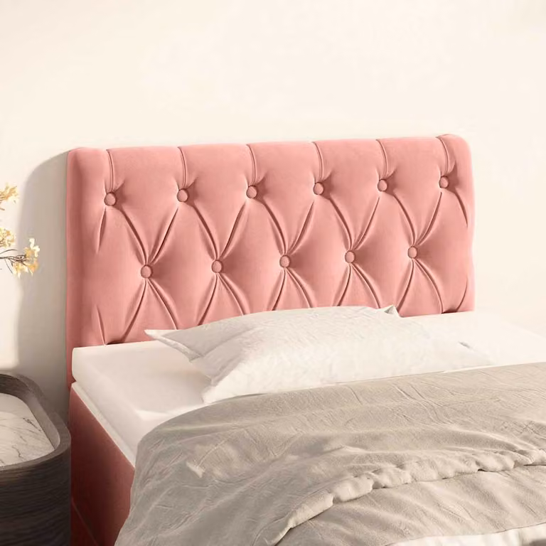 Testiera per letto vidaXL in velluto rosa con struttura in legno e MDF, L: 80 cm, P: 7 cm, H: 78-88 cm