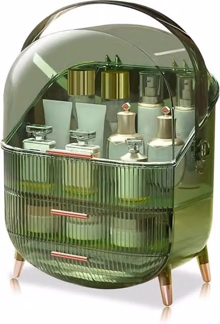 Cassettone multifunzionale per cosmetici, cura della pelle e gioielli - verde retro