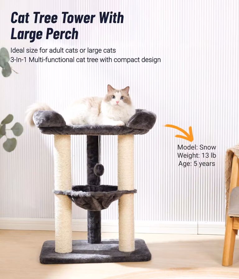 Albero per gatti alto 71 cm, ideale per gatti domestici, con cuccia e amaca, rivestito in sisal