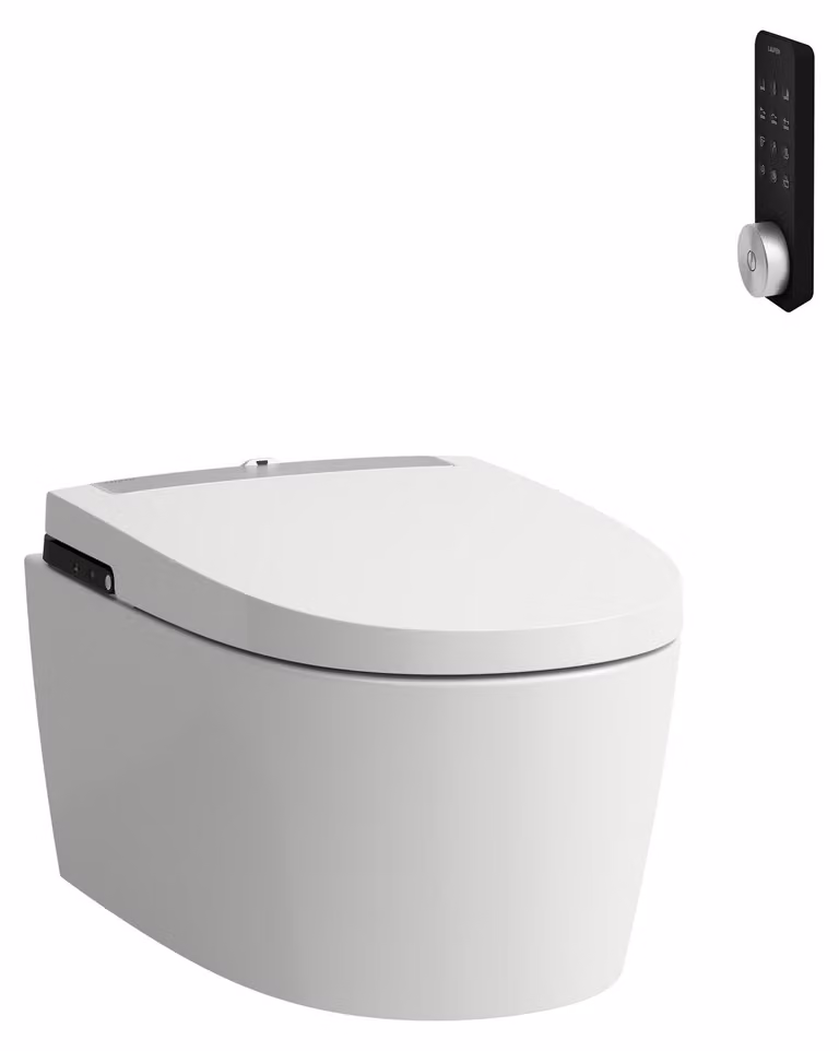 LAUFEN Cleanet Alvia : WC douche suspendu, sans rebord, chasse d'eau à déversement profond, télécommande, siège chauffant, 410 x 600 x 370 mm, H8211604000001, H8211604000001