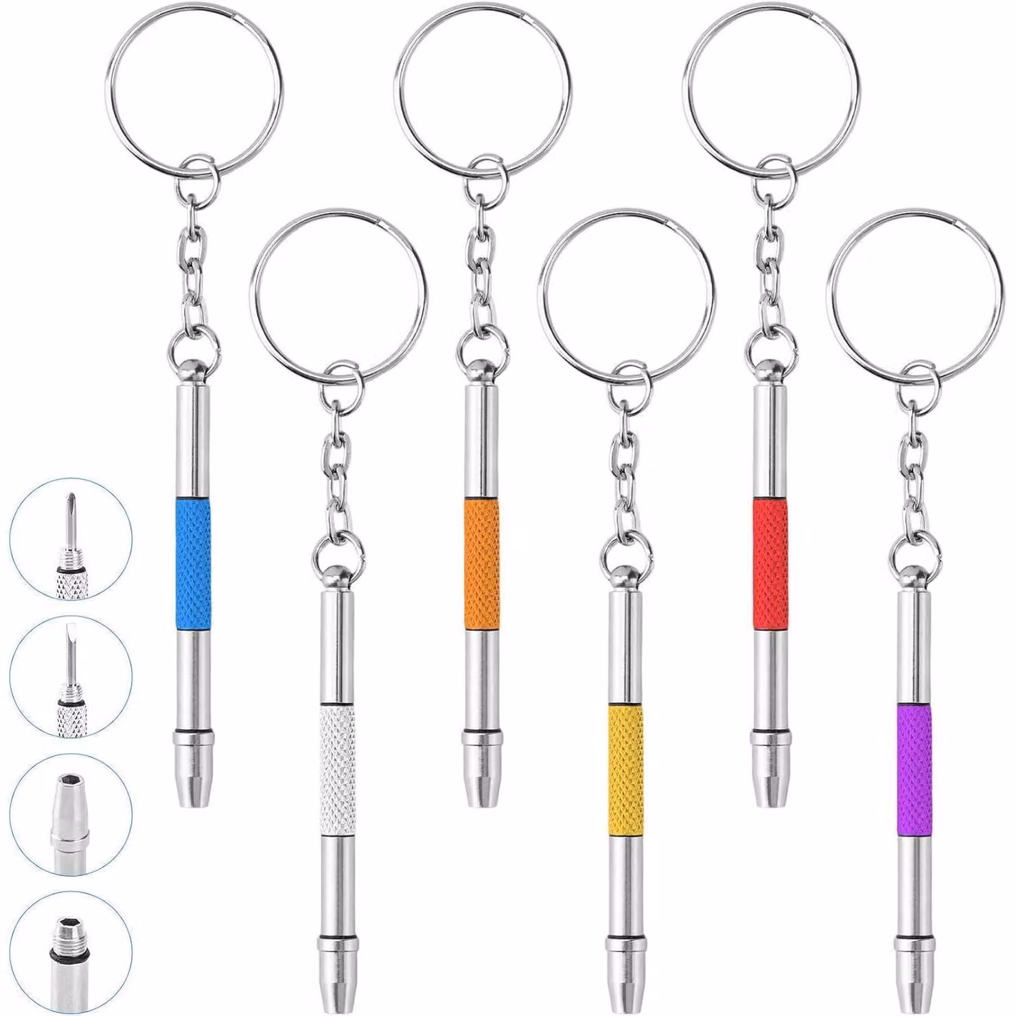 Set di cacciaviti mini 4 in 1, cacciaviti di precisione in acciaio inossidabile con portachiavi, confezione da 6 pezzi