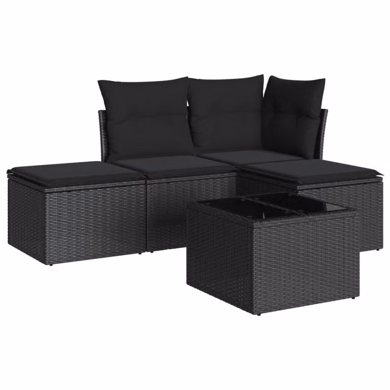 Set Divani da Giardino 5 pz con Cuscini in Polyrattan Nero