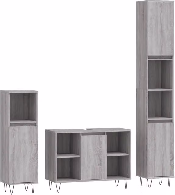 Set Mobili da Bagno | Armadio da bagno 3 pz Grigio Sonoma in Legno Multistrato