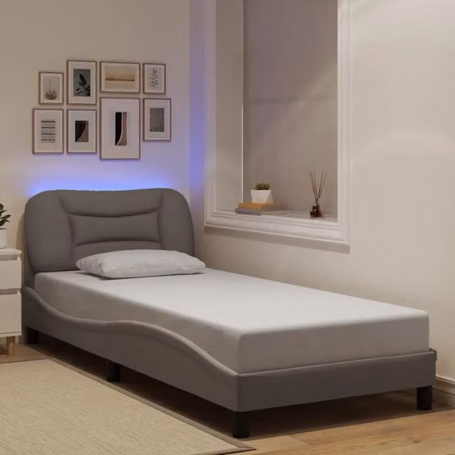 Letto contenitore Hvar vidaXL con illuminazione LED e porta USB, tessuto tortora, L 90 x P 200 cm