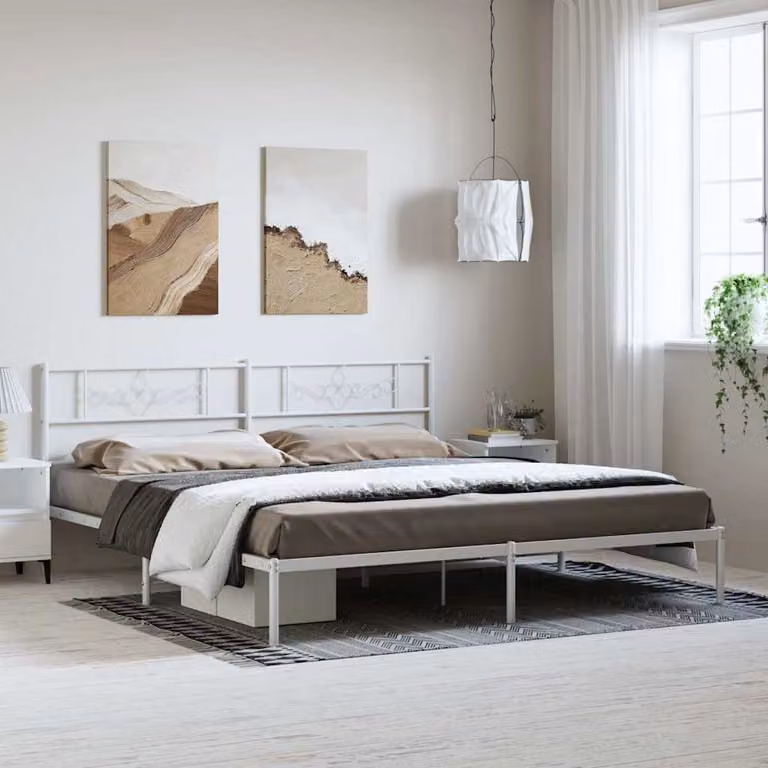 vidaXL Giroletto con Testiera in Metallo Bianco L: 198 cm, P: 207 cm, H: 90 cm