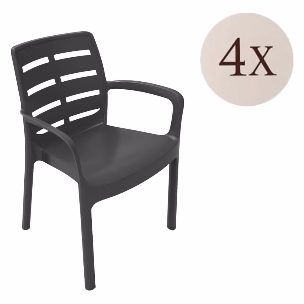 Set di 4 sedie da esterno Excel DMORA nere impilabili con braccioli per giardino e terrazzo – 2