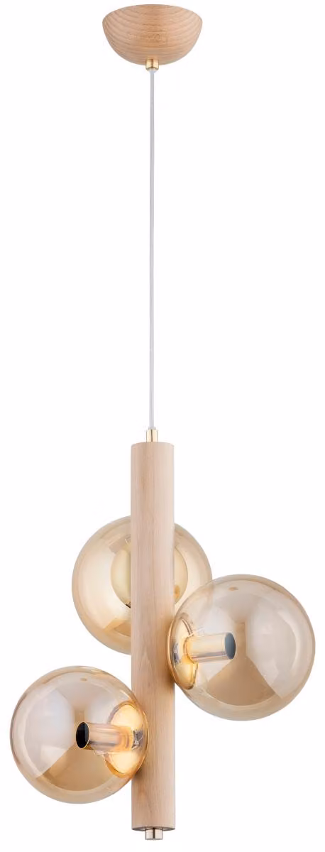 Lampada a sospensione KANET in legno chiaro e ambra, 3xE14x10W, legno, dimensioni: 90x35x35 cm, IP20, Alfa