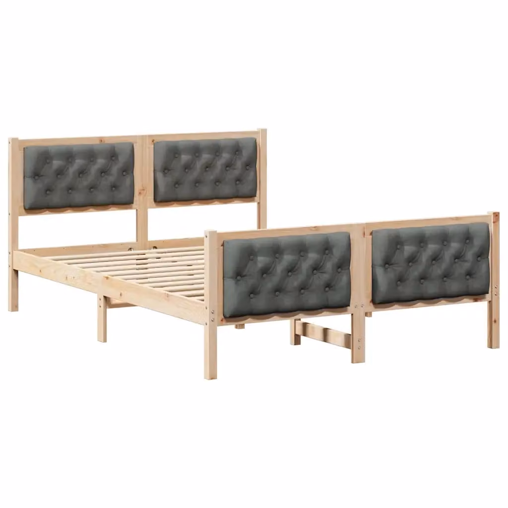Struttura del letto in pino massello vidaXL, Grigio e Marrone, 150 x 200 cm – 2