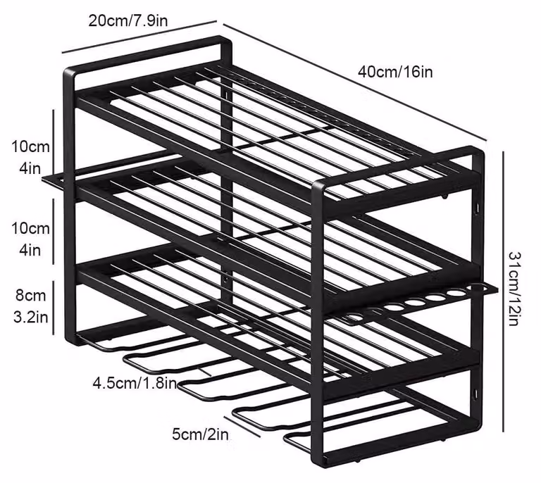 Porta utensili per elettroutensili - Scaffale a parete per utensili - 4 ripiani in metallo, dimensioni 40x20x31 cm - Capacità di carico 50 kg - Supporto per trapani - Colore nero