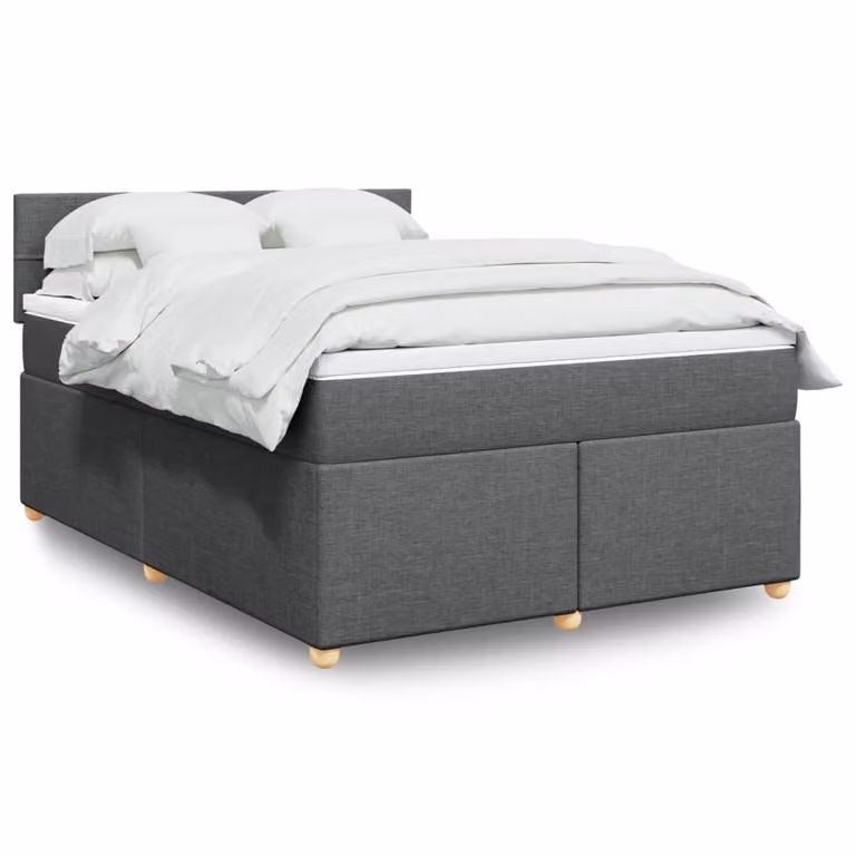 vidaXL Giroletto a Molle Ibrido con Materasso in Tessuto Grigio e Bianco, Struttura in Legno di Pino, L/P: 140 x 190 cm