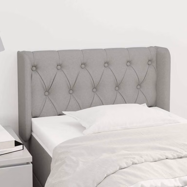 Testiera ad orecchio vidaXL in tessuto grigio chiaro con struttura in legno L: 83 cm, P: 16 cm, H: 78-88 cm