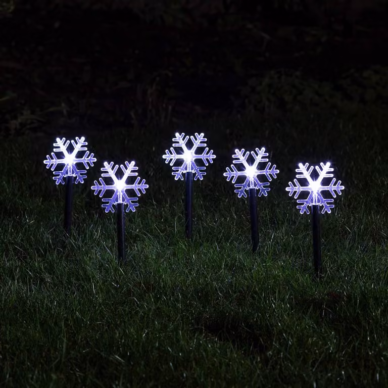 Set di 5 decorazioni a forma di fiocchi di neve in acrilico, con luci LED, per l'illuminazione natalizia