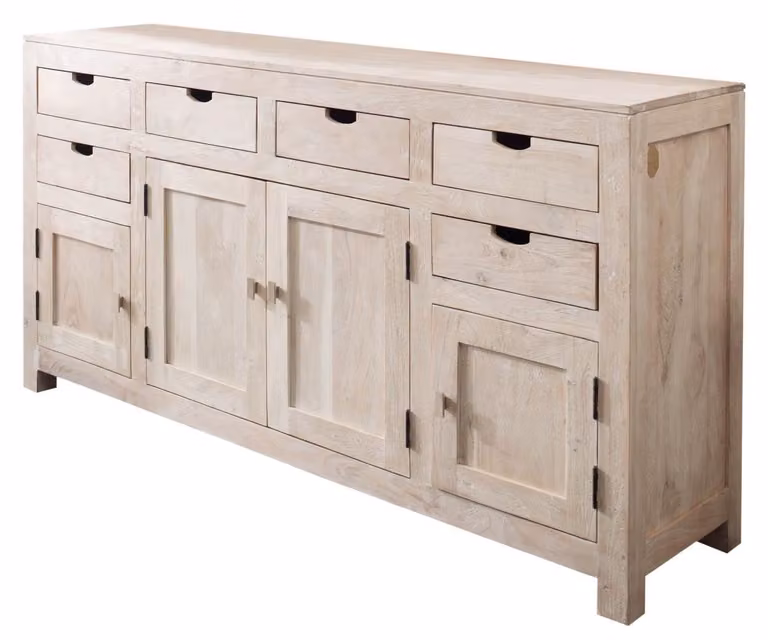MASSIVMOEBEL24 | credenza in legno di Acacia 180x45x95 pietra bianca sbiancato NATURE WHITE #84