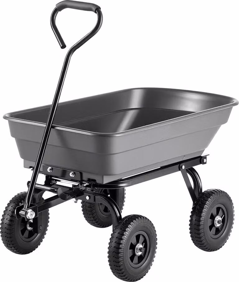 Carrello da giardino SucceBuy con funzione di ribaltamento, capacità di carico 272 kg, carrello di trasporto girevole a 270° in plastica e acciaio con pneumatici da 10 pollici, ideale per giardinaggio, prato, ghiaia e fango