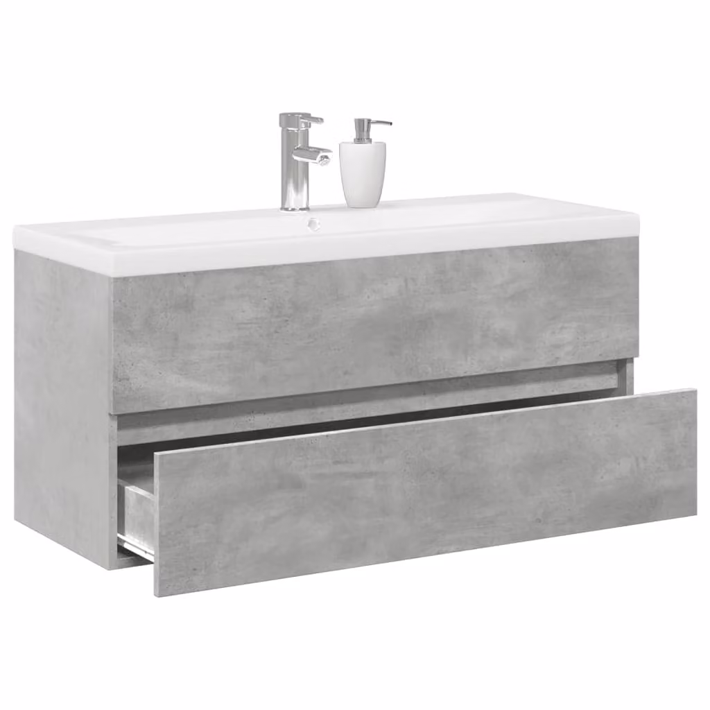Set di mobili da bagno vidaXL 2 pezzi in legno multistrato grigio e bianco con pensile e mobile lavabo sospeso